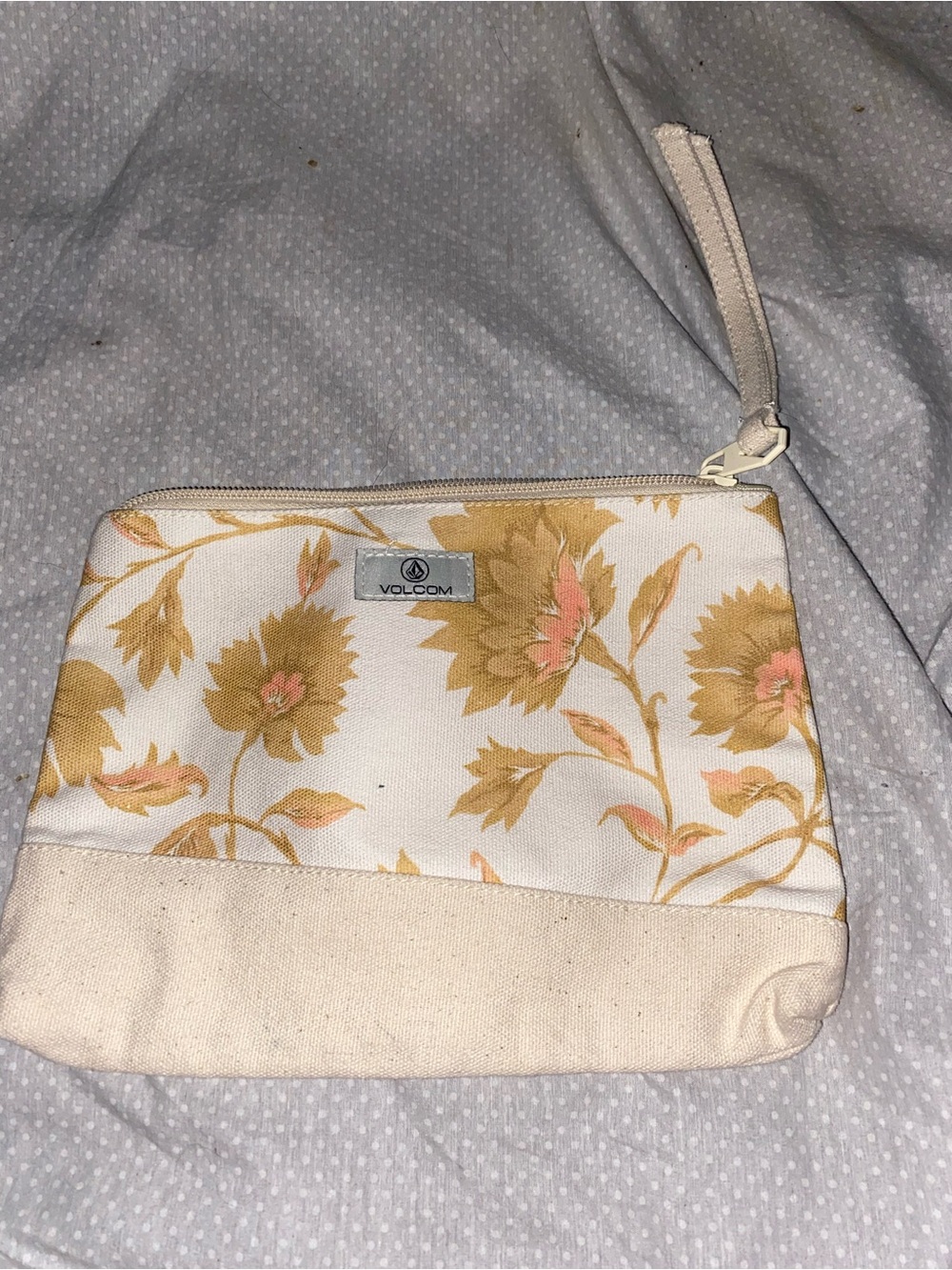 Volcom Floral Canvas Wrist Pouch in Cream and Mustard